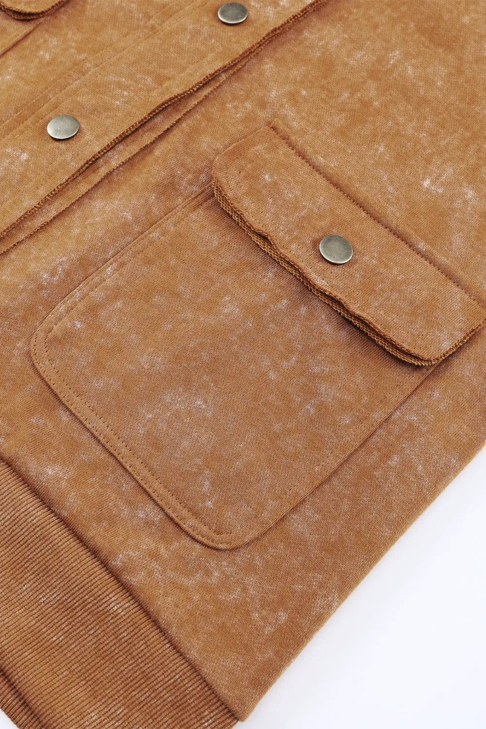 Grateful Threads Boutique Khaki Vintage Washed Button Shacket with Flap Pockets - Coats & Jackets