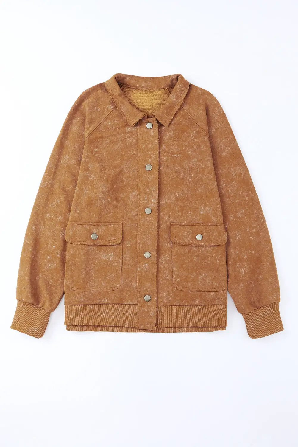 Grateful Threads Boutique Khaki Vintage Washed Button Shacket with Flap Pockets - Coats & Jackets