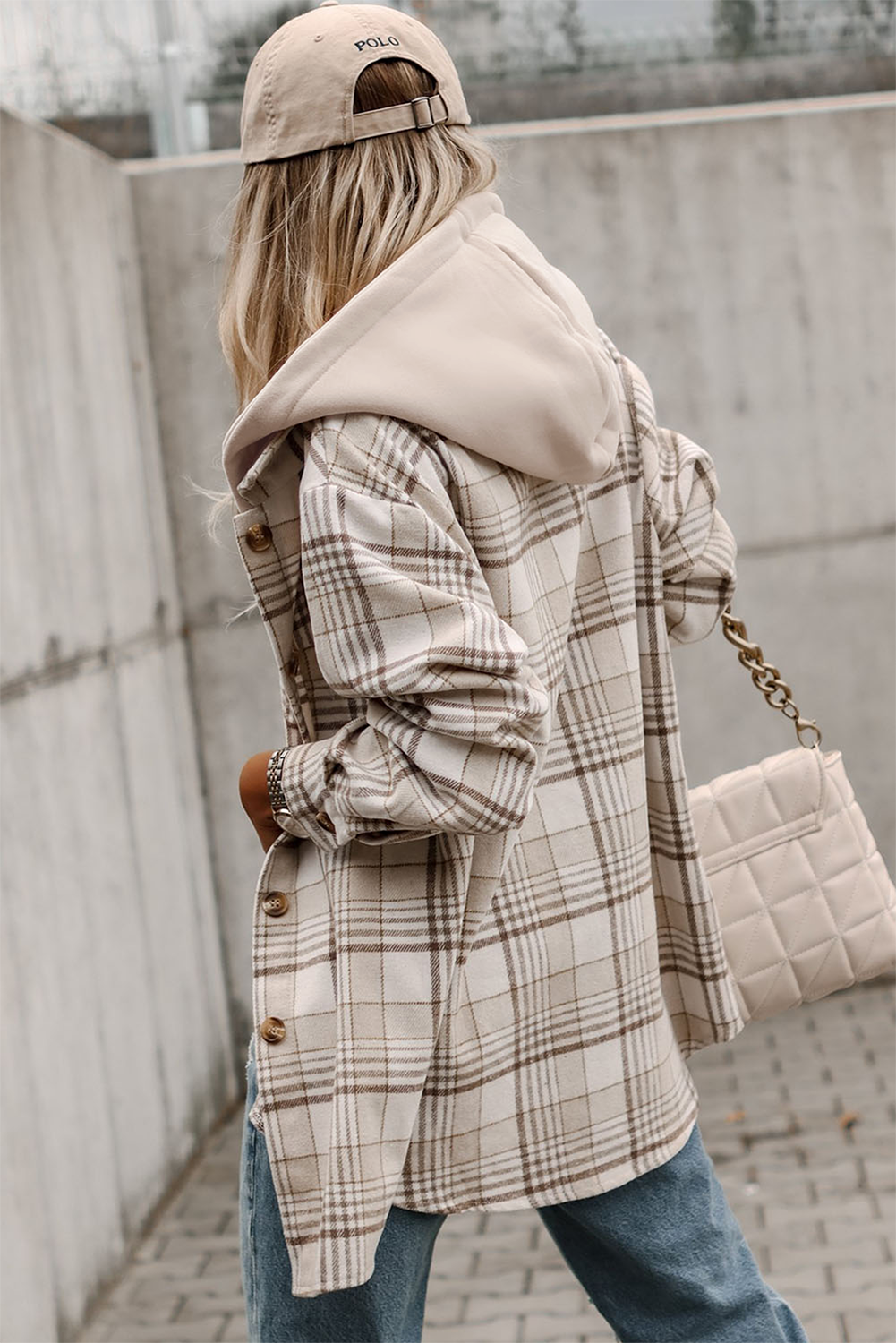 The Everly Plaid Shacket - Khaki — view 2
