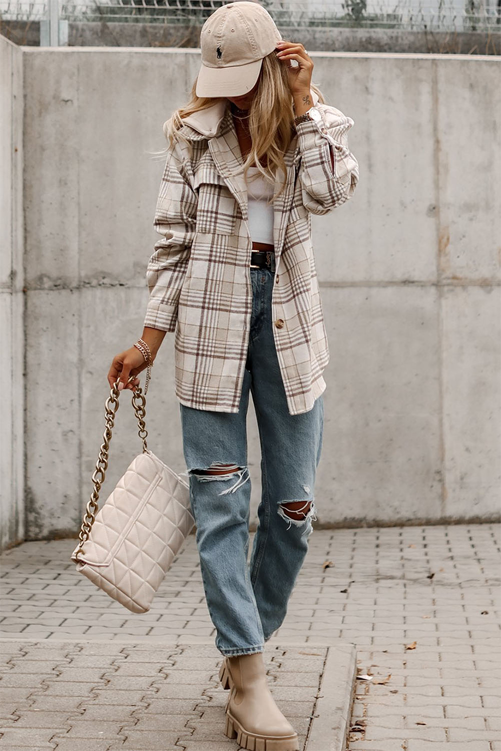 The Everly Plaid Shacket - Khaki — view 3