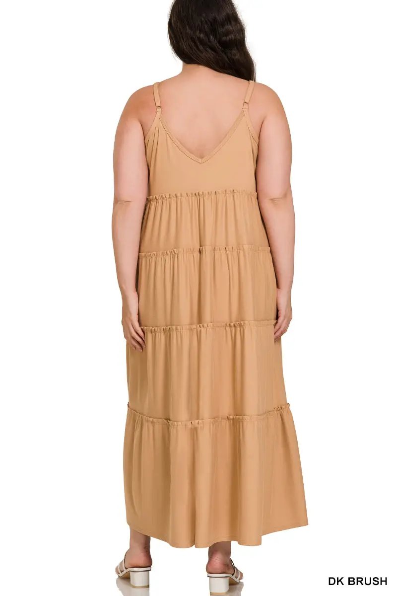 Zenana Zenana Plus V-Neck Cami Maxi Tiered Dress with Side Pockets - Dresses Zenana Plus V-Neck Cami Maxi Tiered Dress with Side Pockets