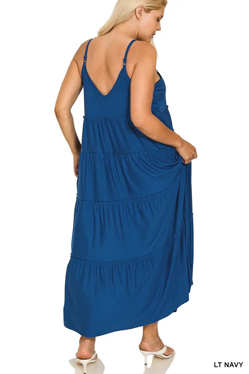 Zenana Zenana Plus V-Neck Cami Maxi Tiered Dress with Side Pockets - Dresses Zenana Plus V-Neck Cami Maxi Tiered Dress with Side Pockets