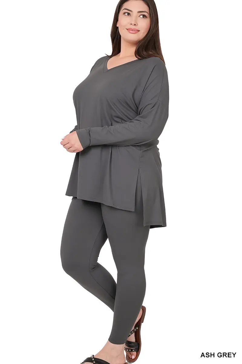 Zenana Zenana Plus Brushed Microfiber Loungewear Set - Loungewear Zenana Plus Brushed Microfiber Loungewear Set