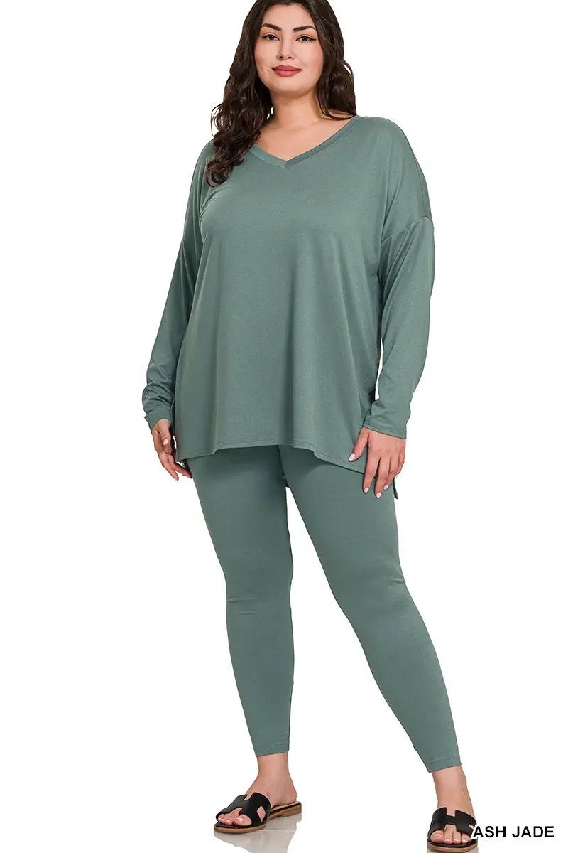 Zenana Zenana Plus Brushed Microfiber Loungewear Set - Loungewear Zenana Plus Brushed Microfiber Loungewear Set