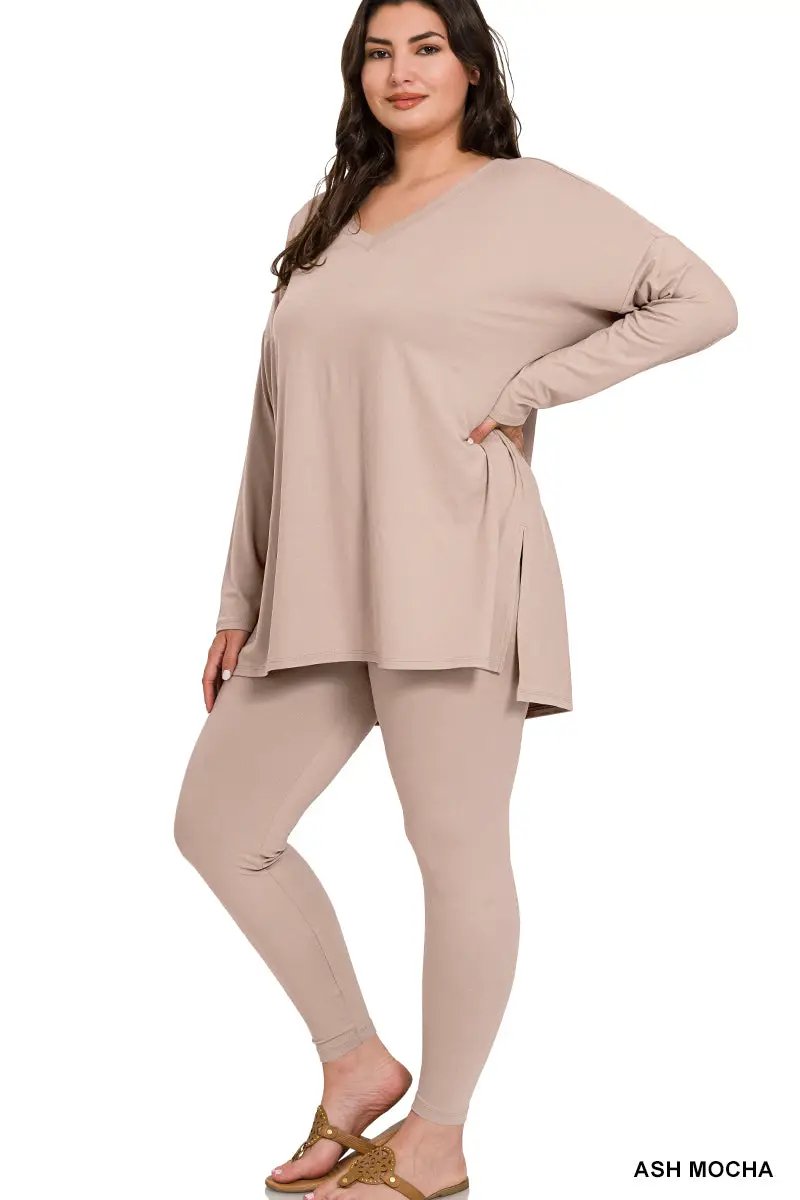 Zenana Zenana Plus Brushed Microfiber Loungewear Set - Loungewear Zenana Plus Brushed Microfiber Loungewear Set