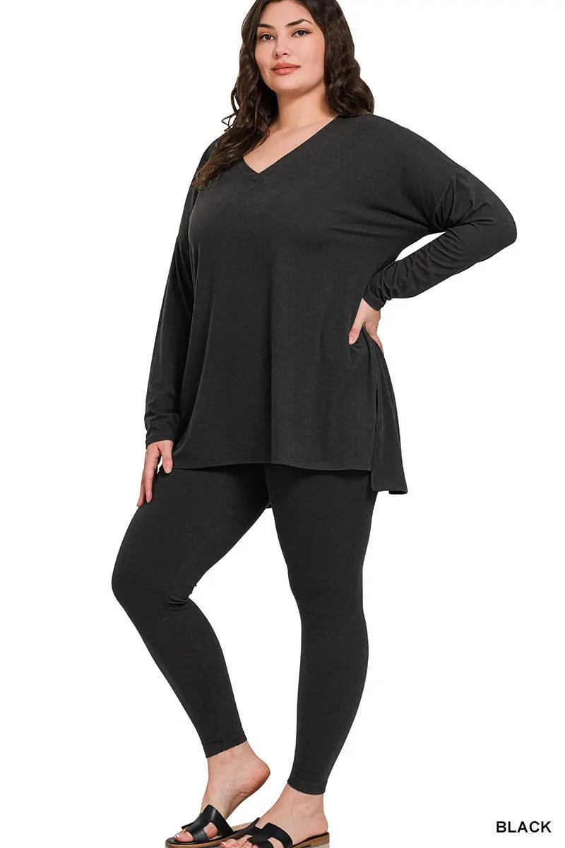 Zenana Zenana Plus Brushed Microfiber Loungewear Set - Loungewear Zenana Plus Brushed Microfiber Loungewear Set