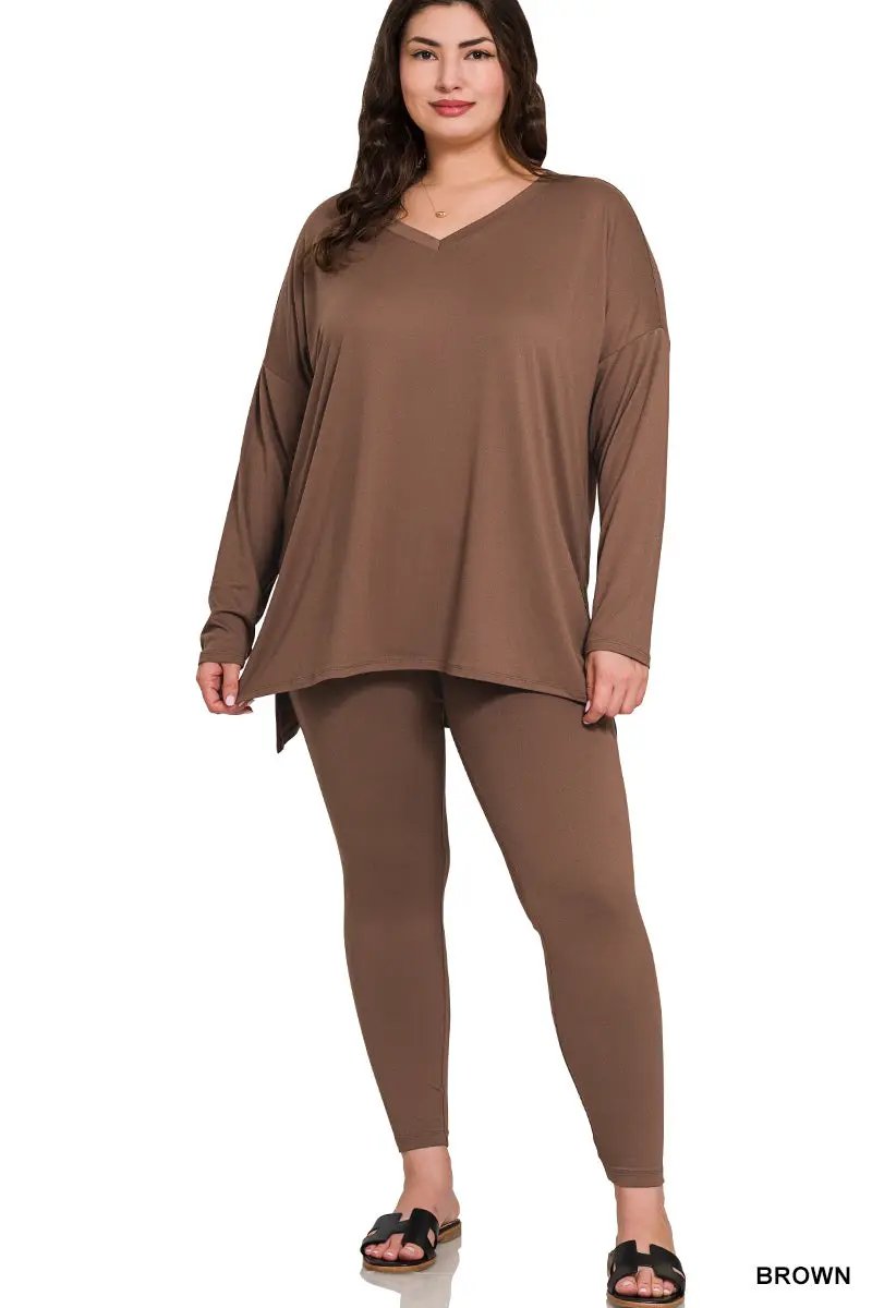 Zenana Zenana Plus Brushed Microfiber Loungewear Set - Loungewear Zenana Plus Brushed Microfiber Loungewear Set