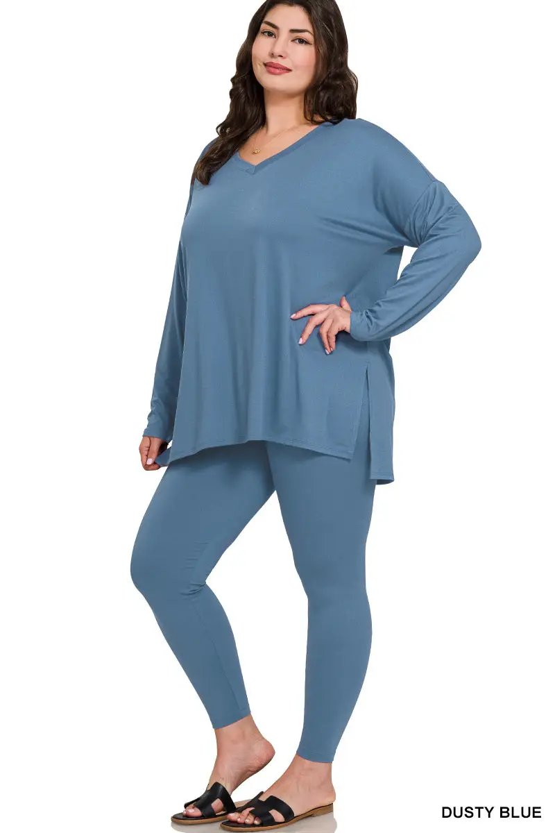 Zenana Zenana Plus Brushed Microfiber Loungewear Set - Loungewear Zenana Plus Brushed Microfiber Loungewear Set