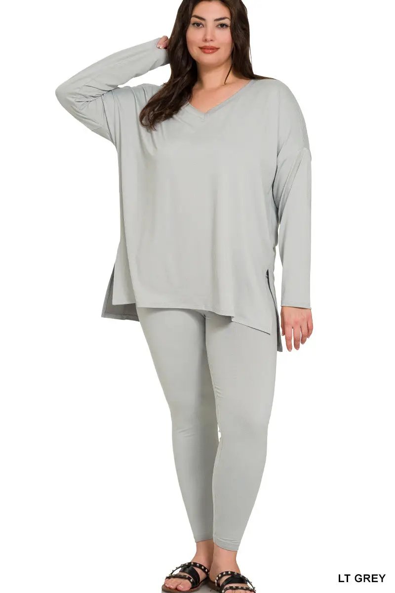 Zenana Zenana Plus Brushed Microfiber Loungewear Set - Loungewear Zenana Plus Brushed Microfiber Loungewear Set