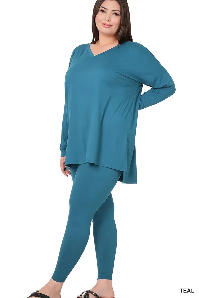 Zenana Zenana Plus Brushed Microfiber Loungewear Set - Loungewear Zenana Plus Brushed Microfiber Loungewear Set
