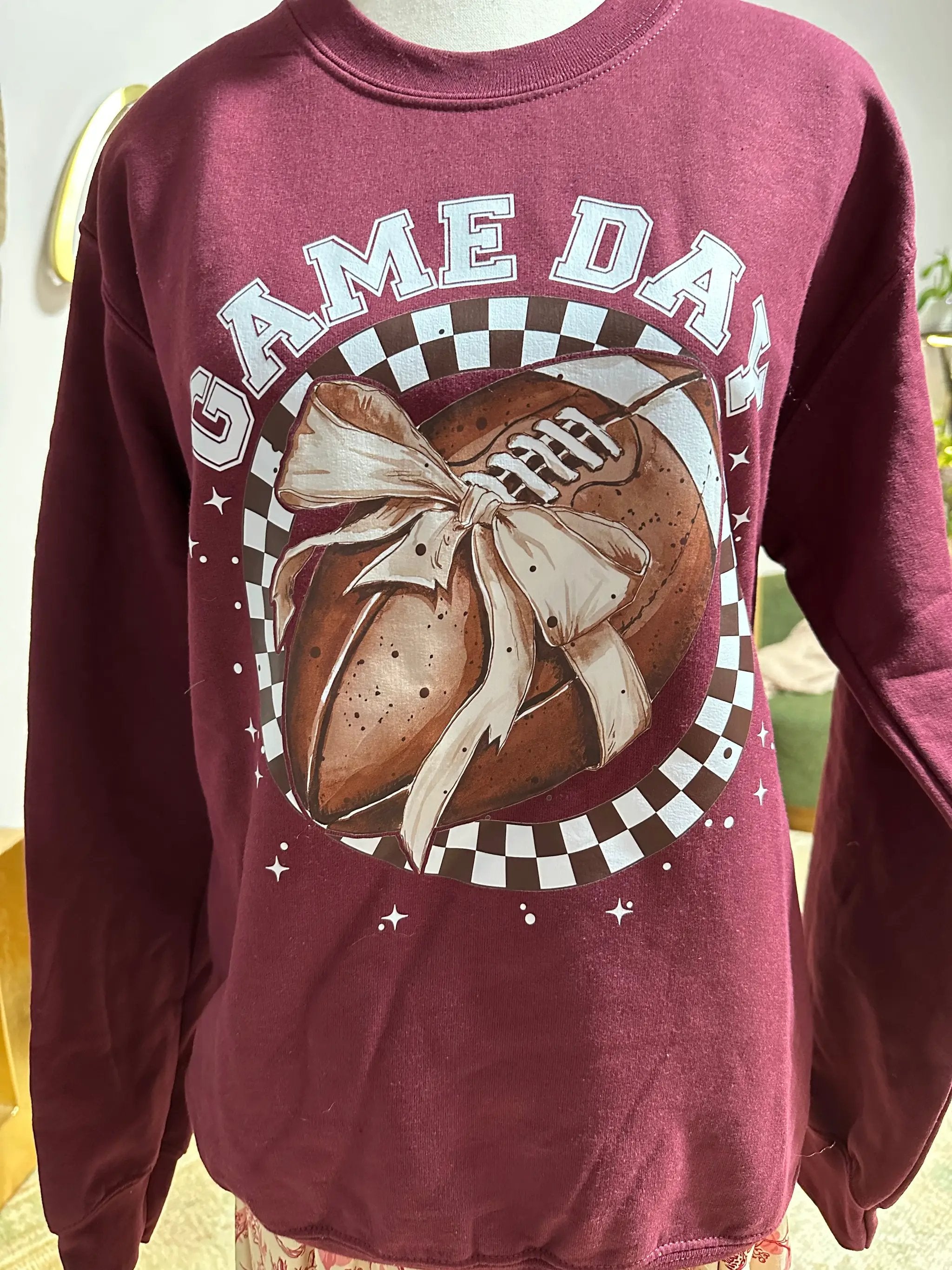 Grateful Threads Boutique Game Day Football Bow Sweatshirt - Sweatshirts Game day bow sweatshirt