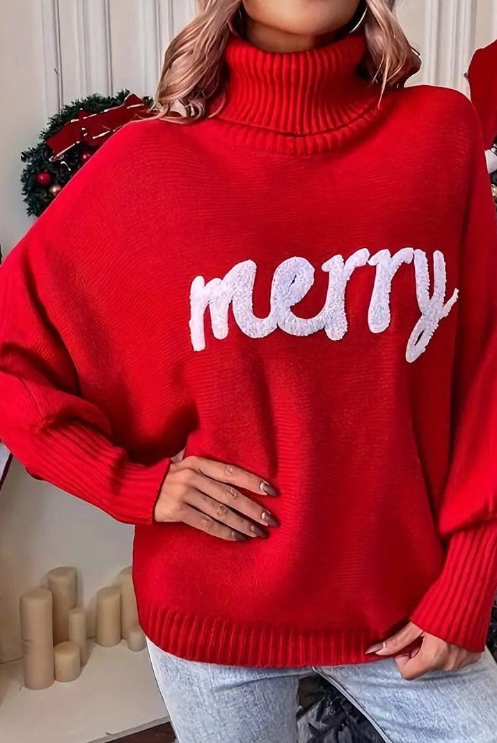 Red Merry Christmas turtleneck sweater.