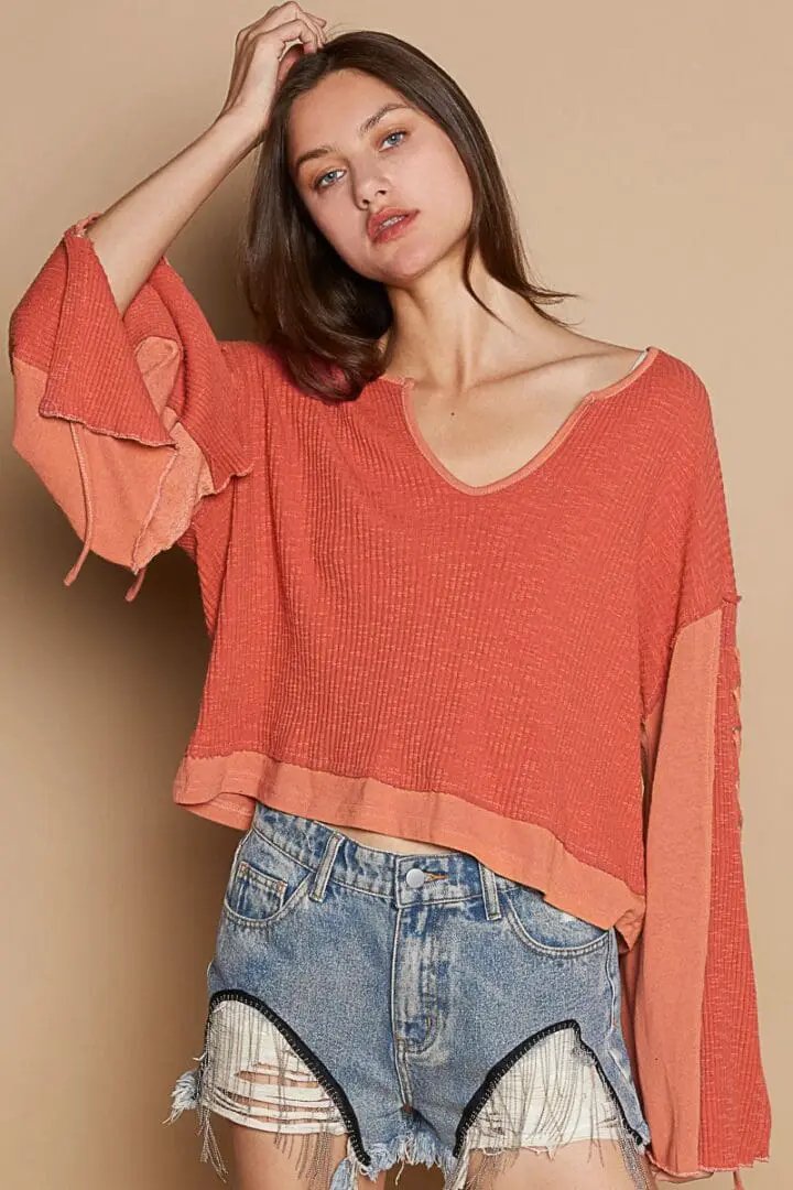 POL POL Notched Neck Lace Up Sleeve - Shirts