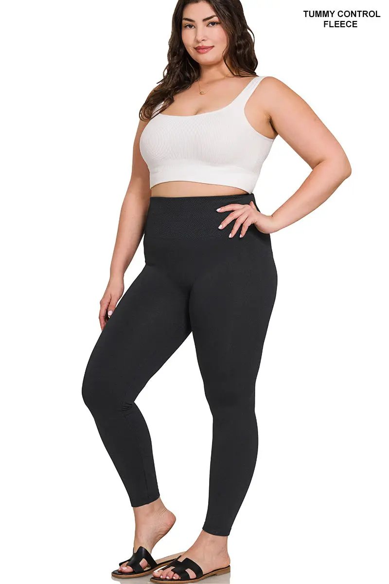 Zenana Zenana Plus High Waist Diamond Shape Band Fleece Leggings - Leggings Zenana Plus High Waist Diamond Shape Band Fleece Leggings