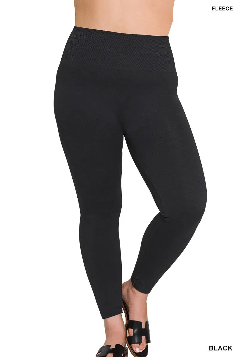 Zenana Zenana Plus High Waist Diamond Shape Band Fleece Leggings - Leggings Zenana Plus High Waist Diamond Shape Band Fleece Leggings