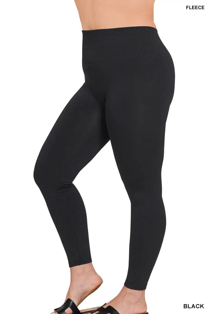 Zenana Zenana Plus High Waist Diamond Shape Band Fleece Leggings - Leggings Zenana Plus High Waist Diamond Shape Band Fleece Leggings