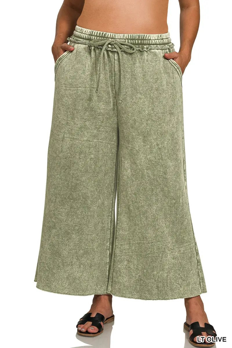Zenana Zenana Plus Acid Wash Fleece Sweatpants with Pockets - Sweatpants Zenana Plus Acid Wash Fleece Sweatpants with Pockets