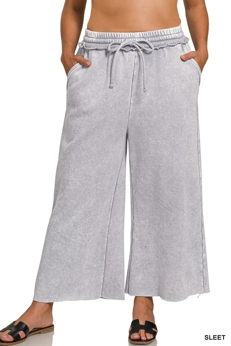 Zenana Zenana Plus Acid Wash Fleece Sweatpants with Pockets - Sweatpants Zenana Plus Acid Wash Fleece Sweatpants with Pockets