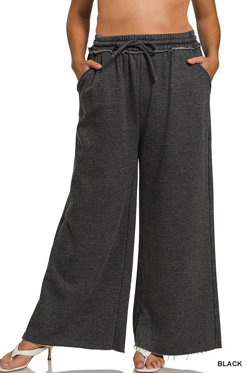 Zenana Zenana Plus Acid Wash Fleece Palazzo Sweatpants with Pockets - Sweatpants Zenana Plus Acid Wash Fleece Palazzo Sweatpants with Pockets
