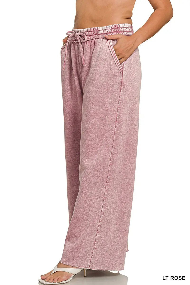Zenana Zenana Plus Acid Wash Fleece Palazzo Sweatpants with Pockets - Sweatpants Zenana Plus Acid Wash Fleece Palazzo Sweatpants with Pockets