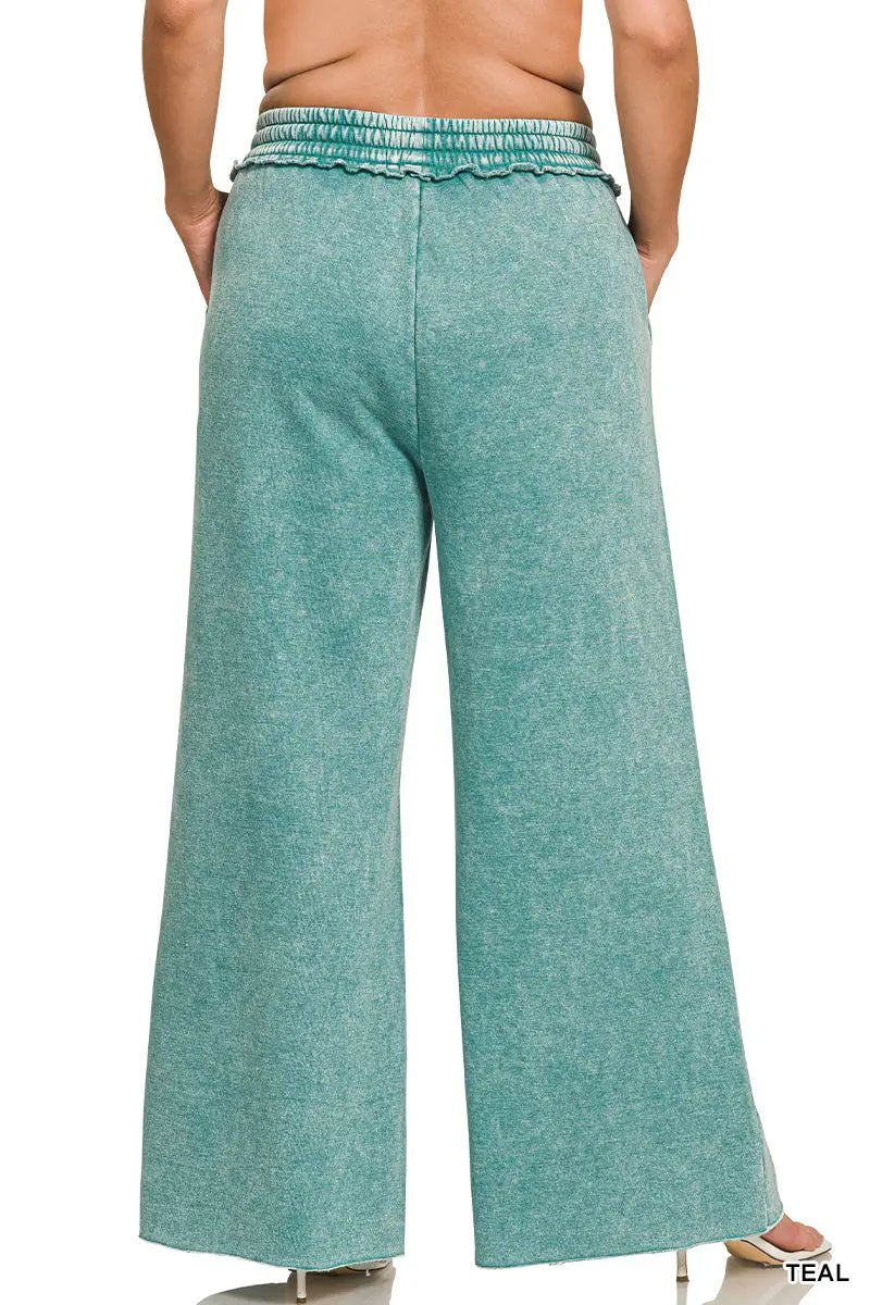 Zenana Zenana Plus Acid Wash Fleece Palazzo Sweatpants with Pockets - Sweatpants Zenana Plus Acid Wash Fleece Palazzo Sweatpants with Pockets