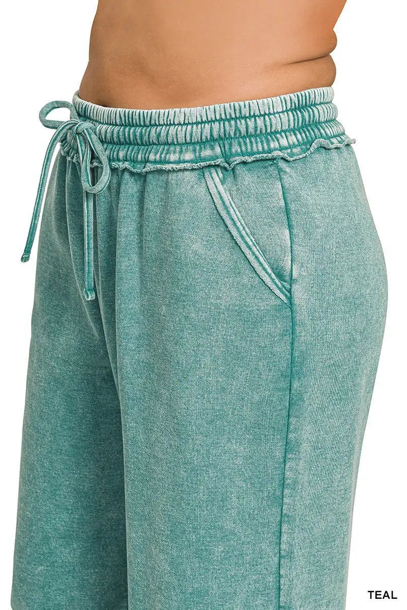 Zenana Zenana Plus Acid Wash Fleece Palazzo Sweatpants with Pockets - Sweatpants Zenana Plus Acid Wash Fleece Palazzo Sweatpants with Pockets