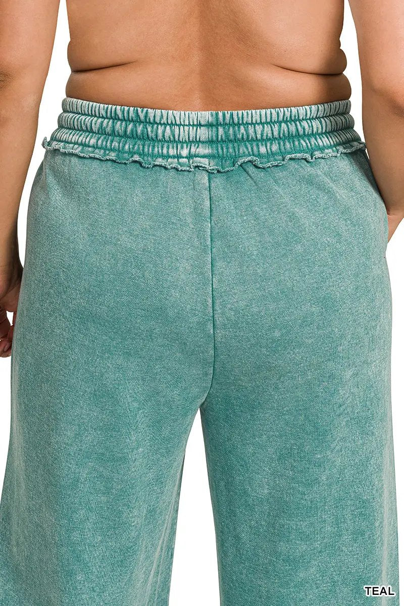 Zenana Zenana Plus Acid Wash Fleece Palazzo Sweatpants with Pockets - Sweatpants Zenana Plus Acid Wash Fleece Palazzo Sweatpants with Pockets