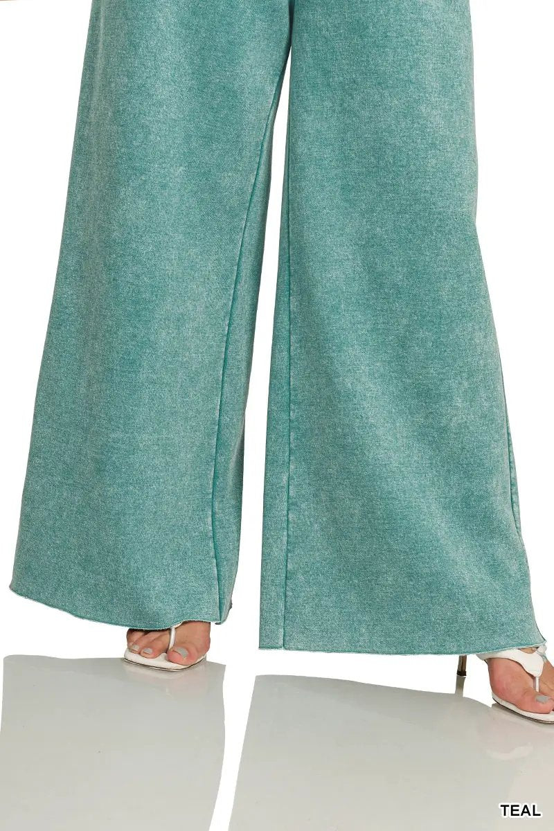 Zenana Zenana Plus Acid Wash Fleece Palazzo Sweatpants with Pockets - Sweatpants Zenana Plus Acid Wash Fleece Palazzo Sweatpants with Pockets