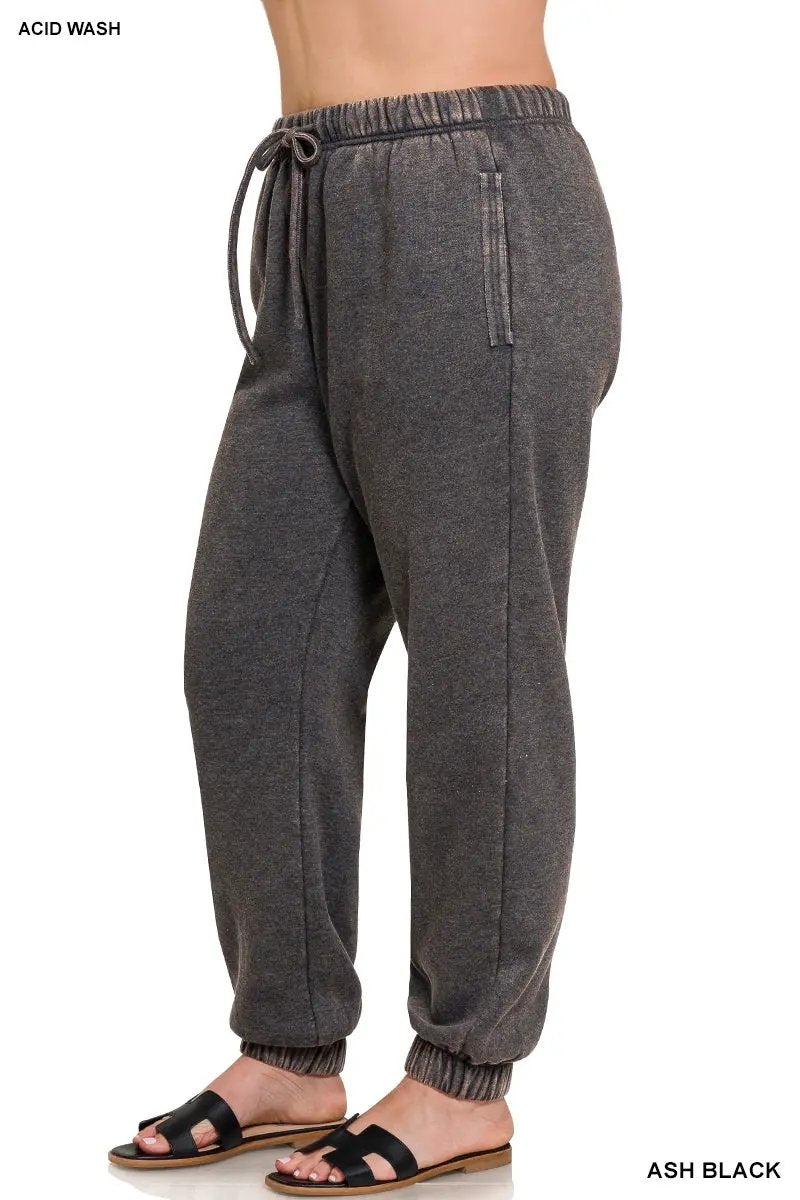 Zenana Zenana Plus Acid Wash Fleece Sweatpants with Pockets - Sweatpants Zenana Plus Acid Wash Fleece Sweatpants with Pockets
