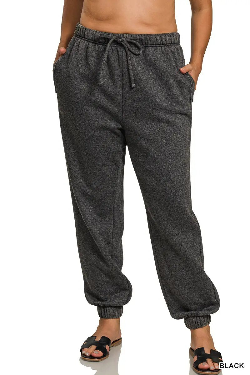 Zenana Zenana Plus Acid Wash Fleece Sweatpants with Pockets - Sweatpants Zenana Plus Acid Wash Fleece Sweatpants with Pockets