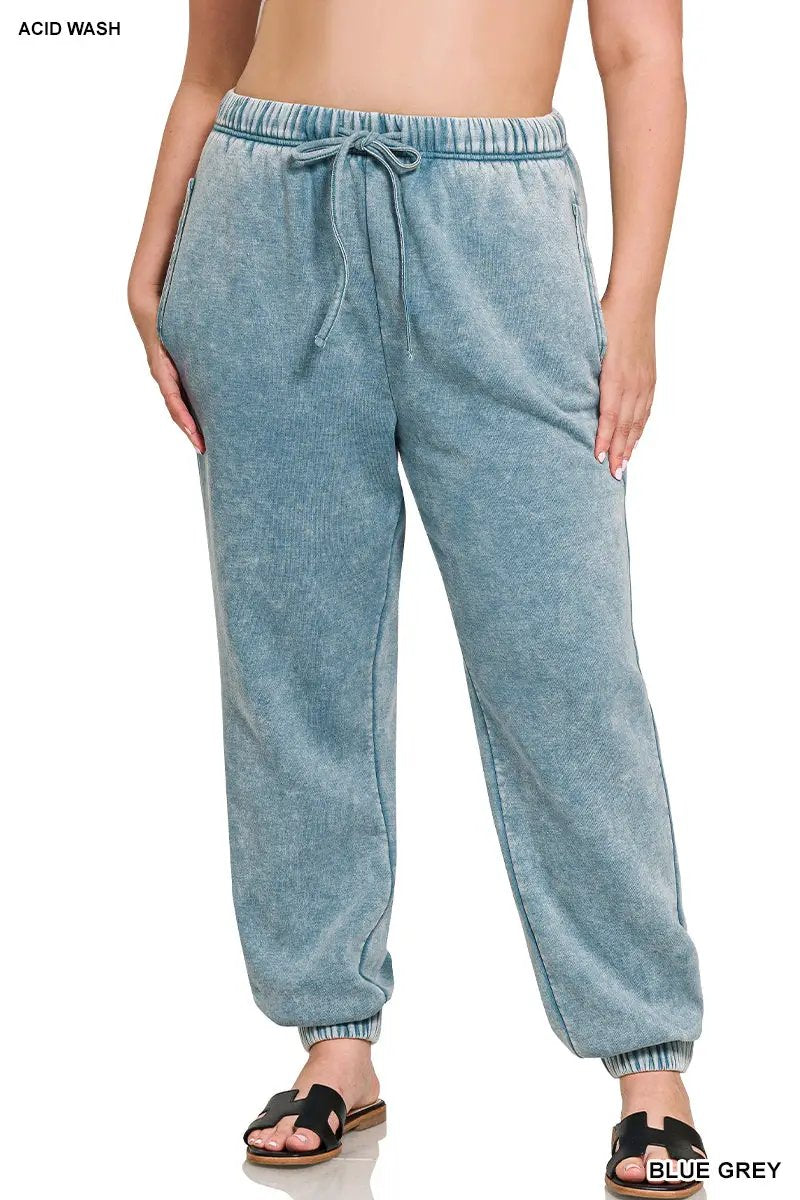 Zenana Zenana Plus Acid Wash Fleece Sweatpants with Pockets - Sweatpants Zenana Plus Acid Wash Fleece Sweatpants with Pockets