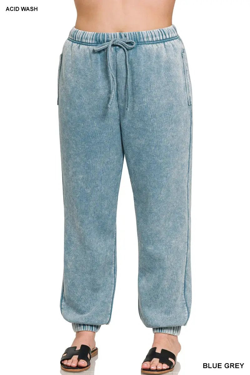 Zenana Zenana Plus Acid Wash Fleece Sweatpants with Pockets - Sweatpants Zenana Plus Acid Wash Fleece Sweatpants with Pockets