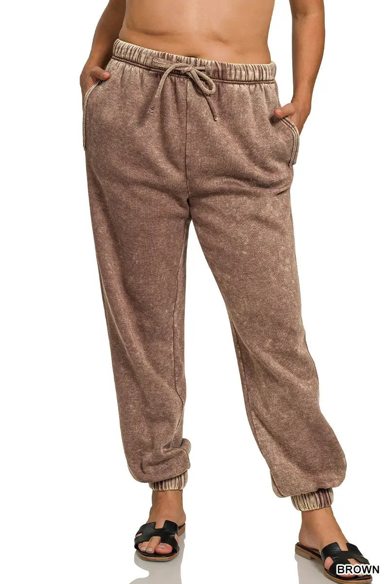 Zenana Zenana Plus Acid Wash Fleece Sweatpants with Pockets - Sweatpants Zenana Plus Acid Wash Fleece Sweatpants with Pockets