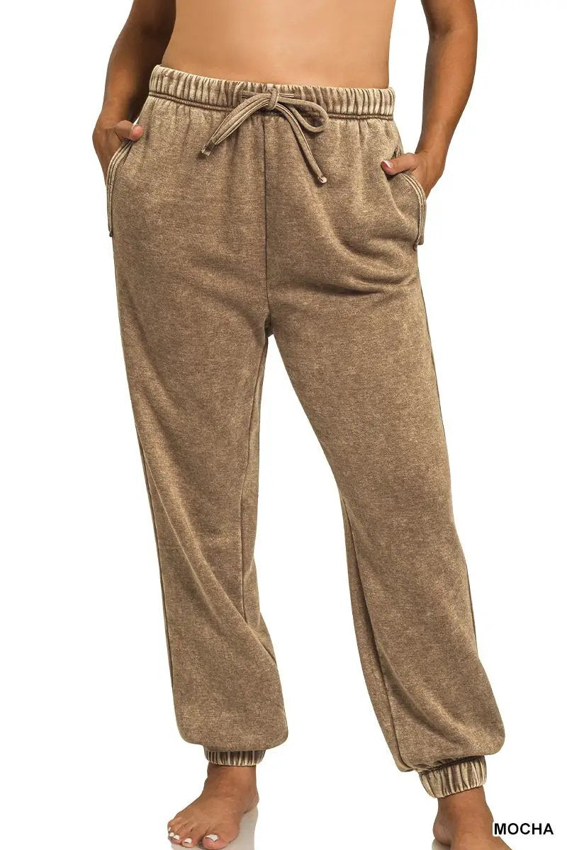 Zenana Zenana Plus Acid Wash Fleece Sweatpants with Pockets - Sweatpants Zenana Plus Acid Wash Fleece Sweatpants with Pockets