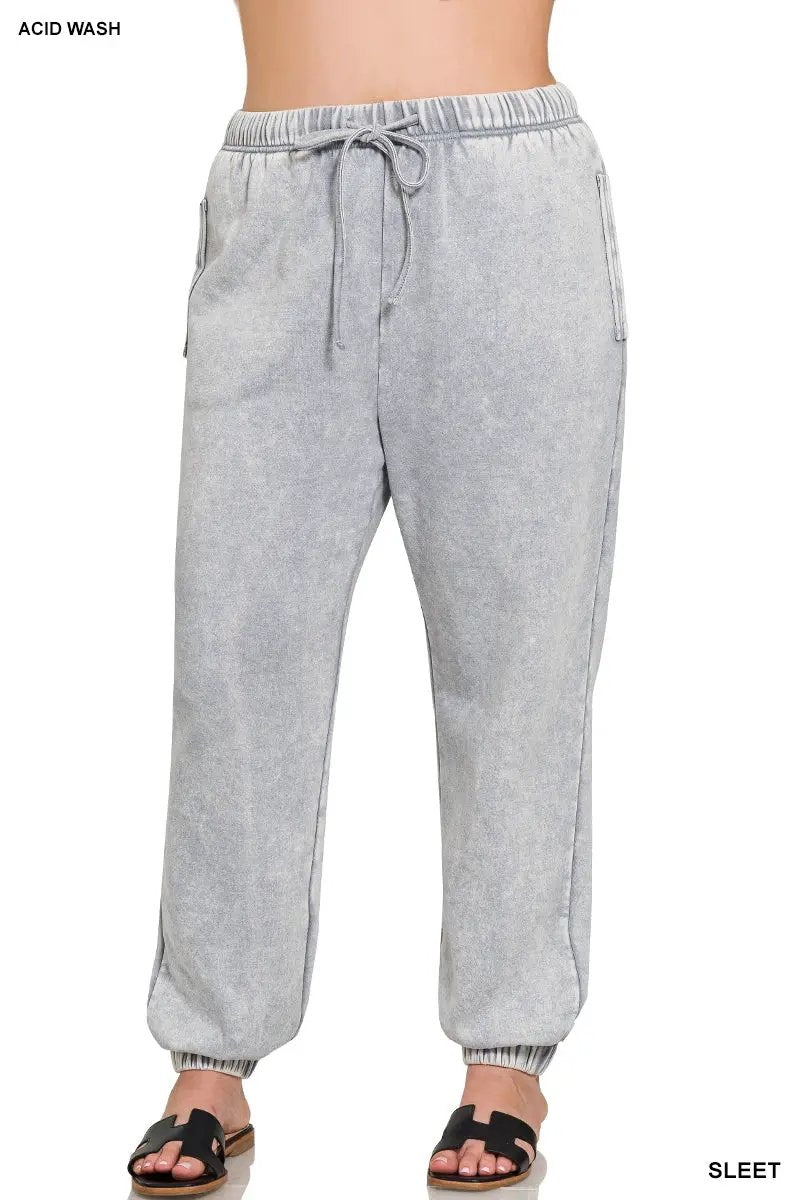 Zenana Zenana Plus Acid Wash Fleece Sweatpants with Pockets - Sweatpants Zenana Plus Acid Wash Fleece Sweatpants with Pockets