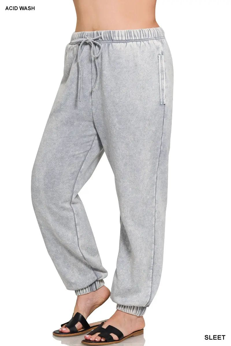 Zenana Zenana Plus Acid Wash Fleece Sweatpants with Pockets - Sweatpants Zenana Plus Acid Wash Fleece Sweatpants with Pockets