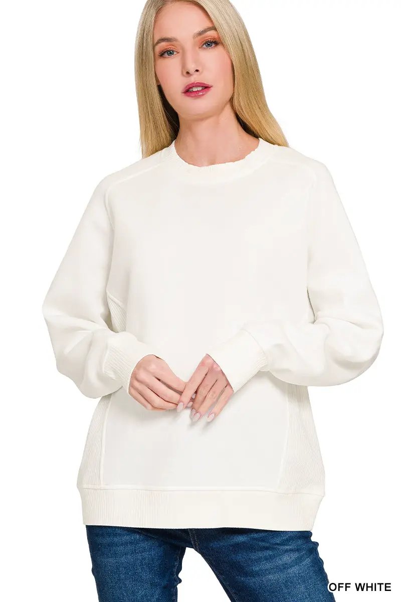 Zenana Zenana Fleece Round Neck Ribbed Side Raglan Sweatshirts - Sweatshirts