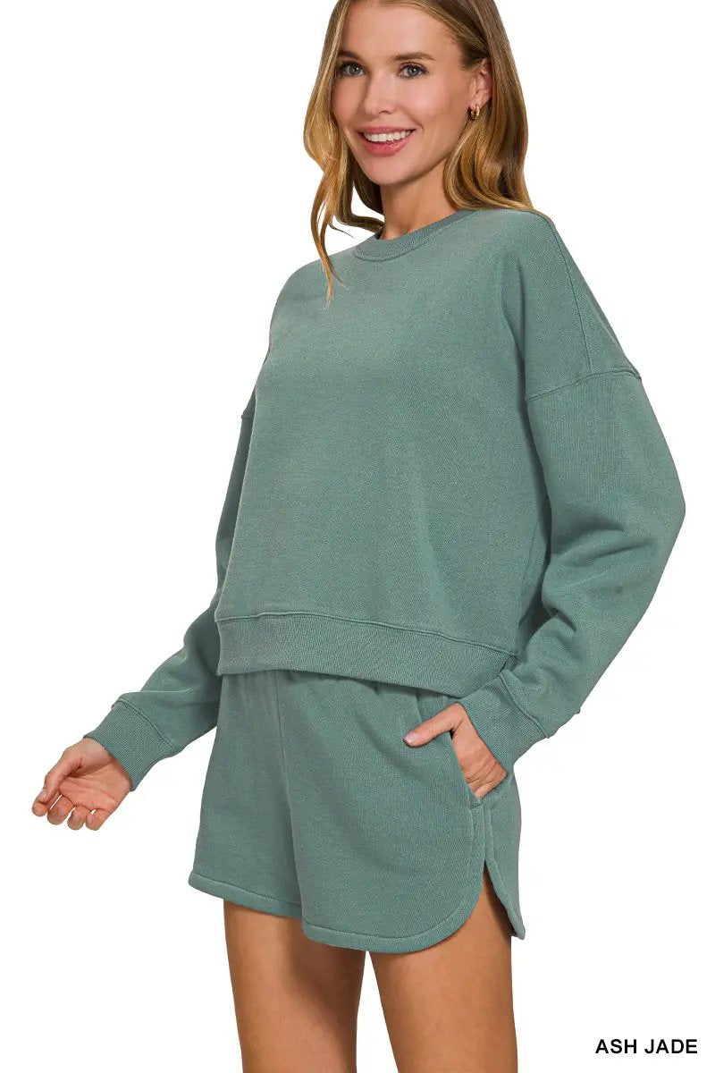 Zenana The Cloud Nine Fleece Lounge Set by Zenana - Outfit Sets Zenana Fleece Long Sleeve Sweatshirts & Shorts Set