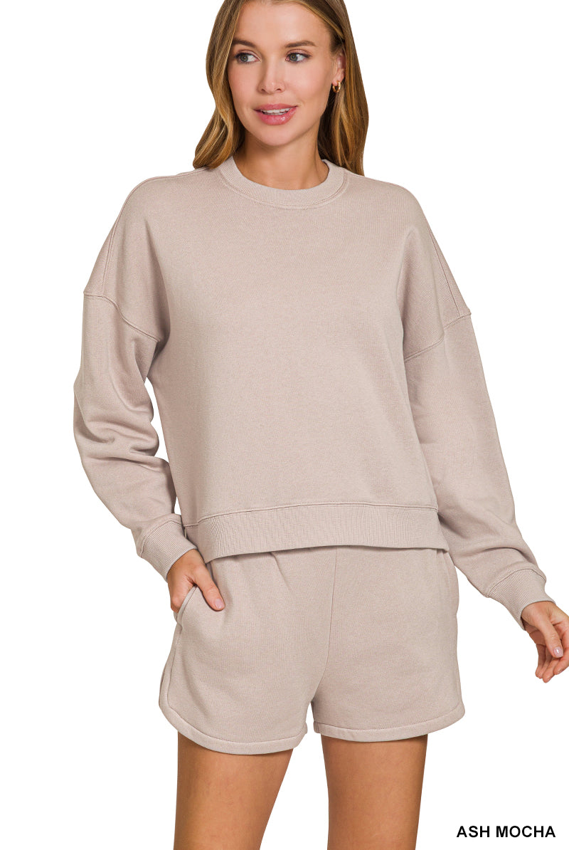 Zenana The Cloud Nine Fleece Lounge Set by Zenana - Outfit Sets Zenana Fleece Long Sleeve Sweatshirts & Shorts Set