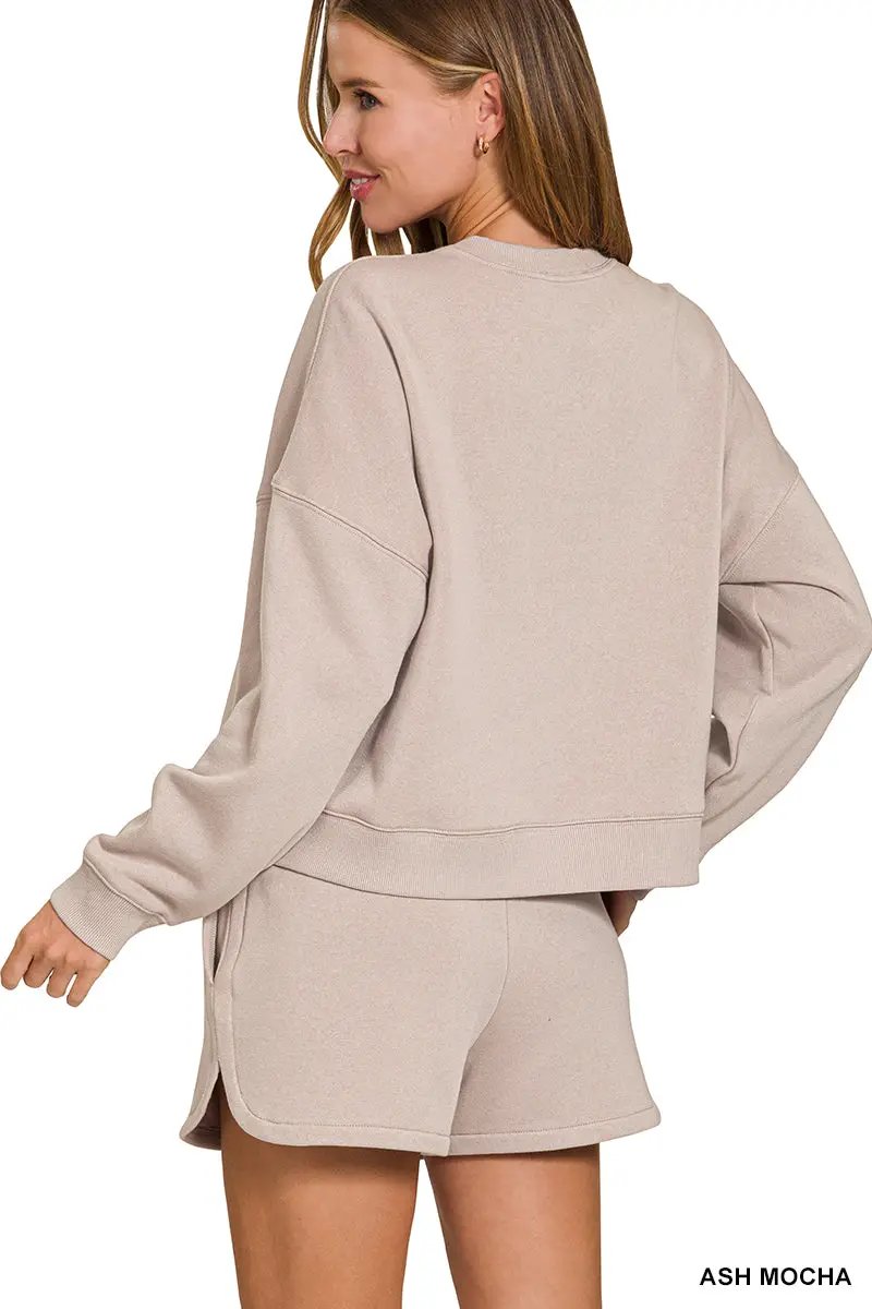 Zenana The Cloud Nine Fleece Lounge Set by Zenana - Outfit Sets Zenana Fleece Long Sleeve Sweatshirts & Shorts Set