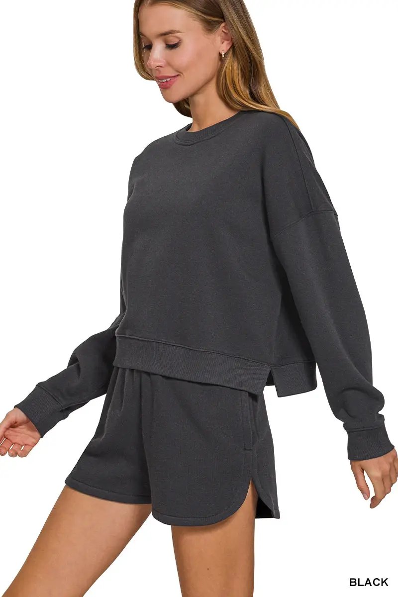 Zenana The Cloud Nine Fleece Lounge Set by Zenana - Outfit Sets Zenana Fleece Long Sleeve Sweatshirts & Shorts Set