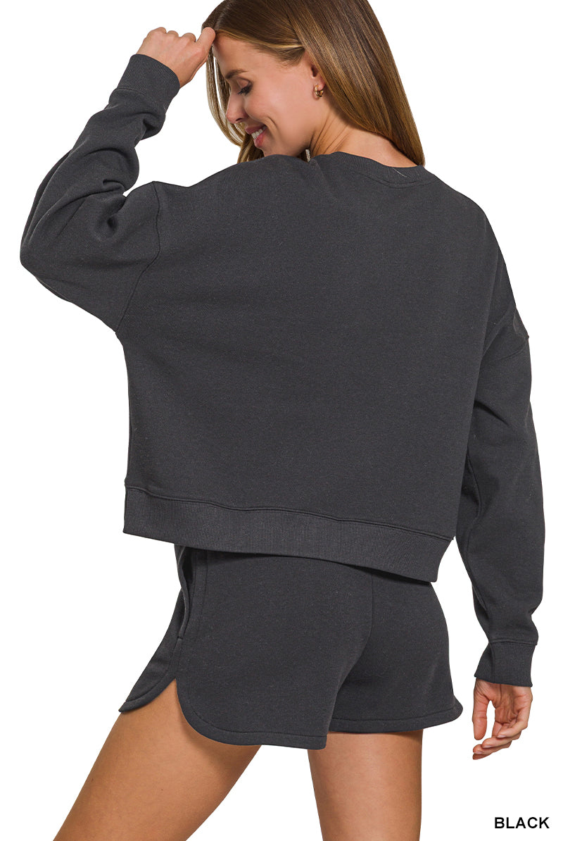 Zenana The Cloud Nine Fleece Lounge Set by Zenana - Outfit Sets Zenana Fleece Long Sleeve Sweatshirts & Shorts Set