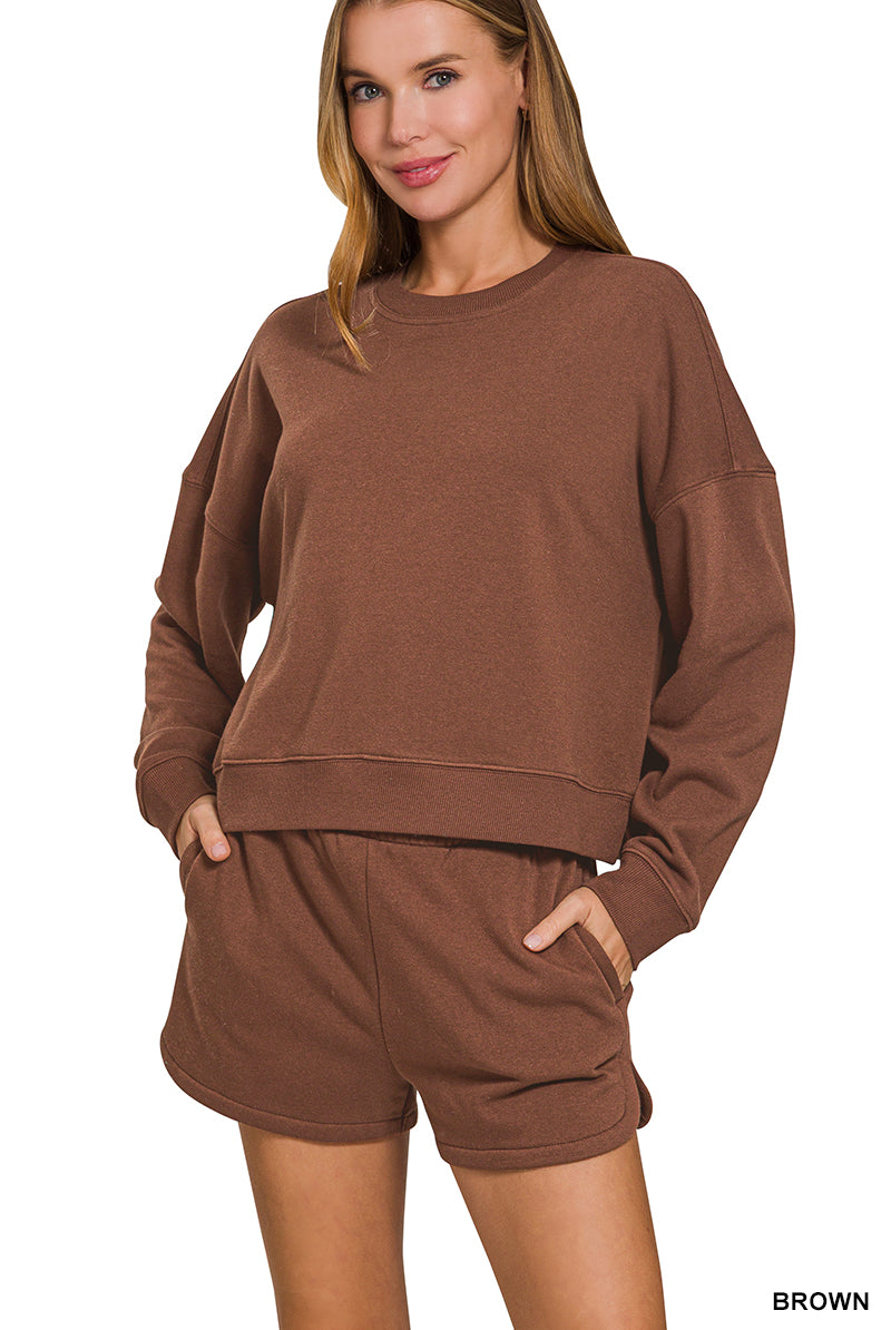 Zenana The Cloud Nine Fleece Lounge Set by Zenana - Outfit Sets Zenana Fleece Long Sleeve Sweatshirts & Shorts Set