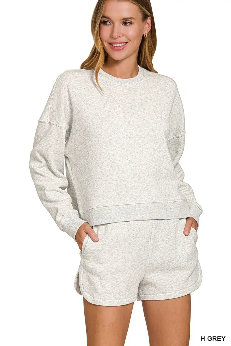 Zenana The Cloud Nine Fleece Lounge Set by Zenana - Outfit Sets Zenana Fleece Long Sleeve Sweatshirts & Shorts Set