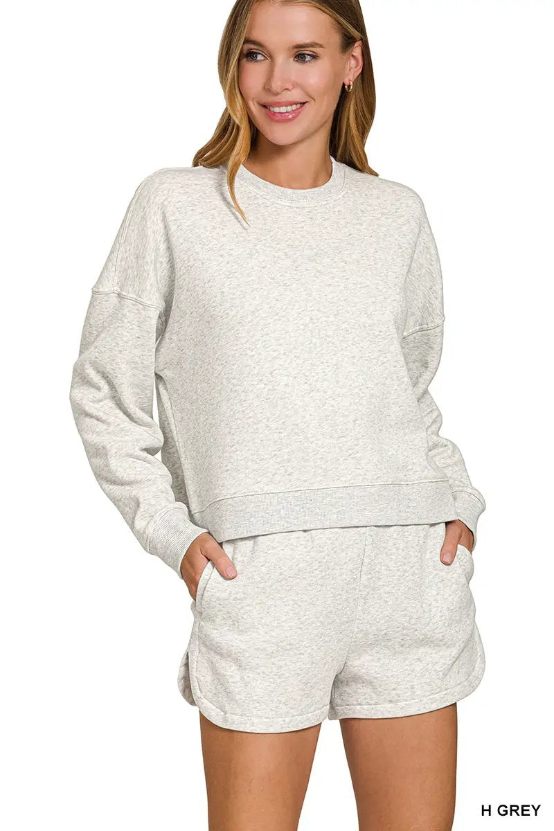Zenana The Cloud Nine Fleece Lounge Set by Zenana - Outfit Sets Zenana Fleece Long Sleeve Sweatshirts & Shorts Set