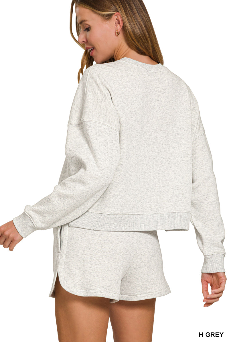 Zenana The Cloud Nine Fleece Lounge Set by Zenana - Outfit Sets Zenana Fleece Long Sleeve Sweatshirts & Shorts Set