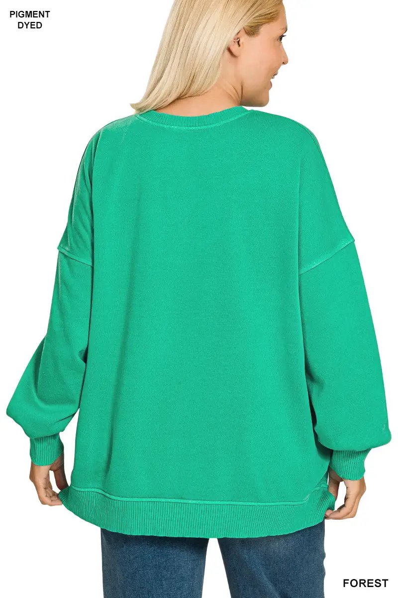 Zenana Zenana Plus Pigment Dye Fleece Hi-Low Hem Pullover with Pocket - Sweatshirts Zenana Plus Pigment Dye Fleece Hi-Low Hem Pullover with Pocket