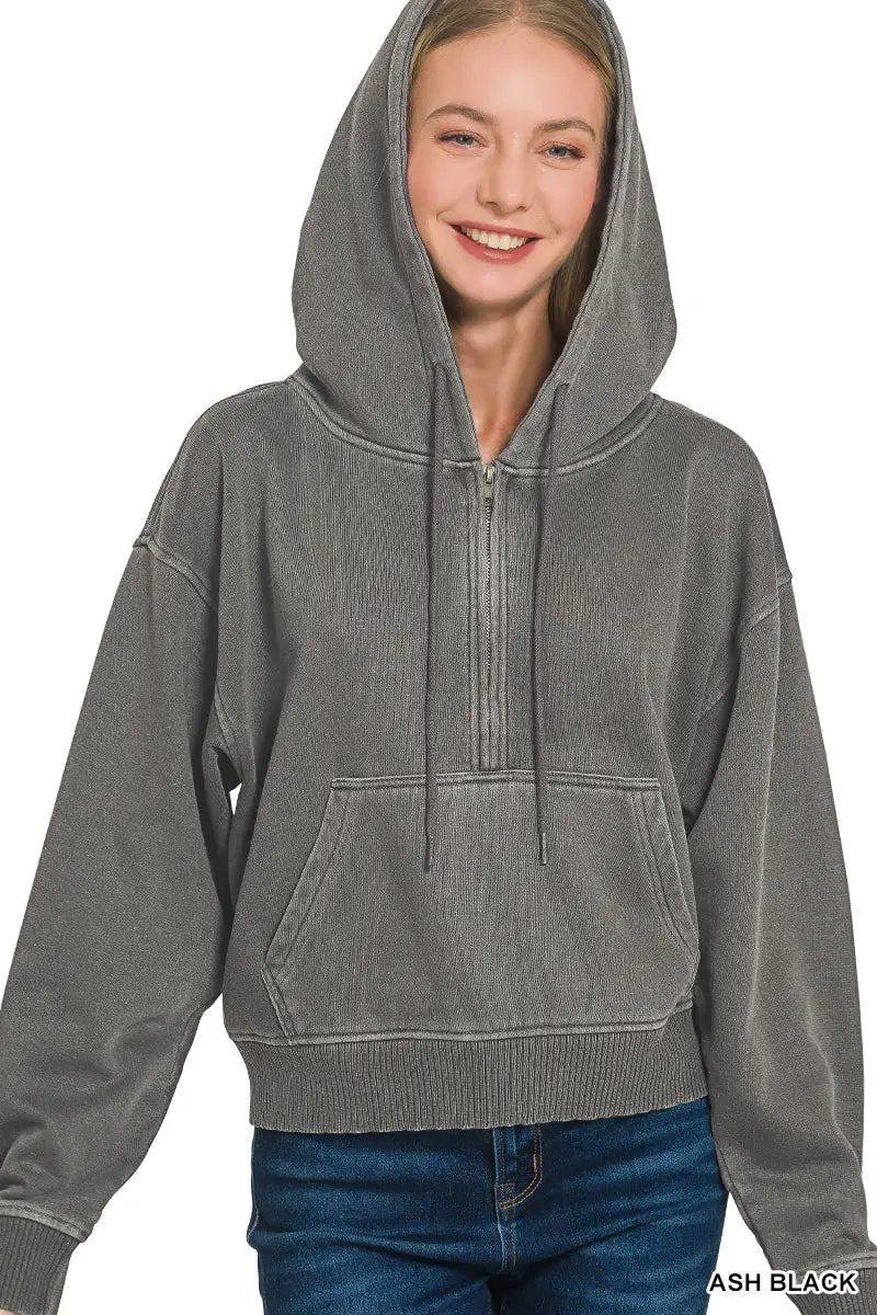 Zenana The Zenana Fleece Half Zip Kangaroo Pocket Hoodie - Hoodies