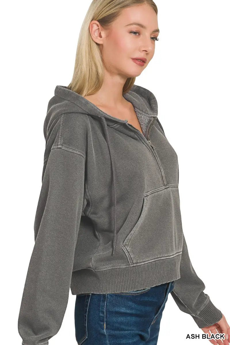 Zenana The Zenana Fleece Half Zip Kangaroo Pocket Hoodie - Hoodies