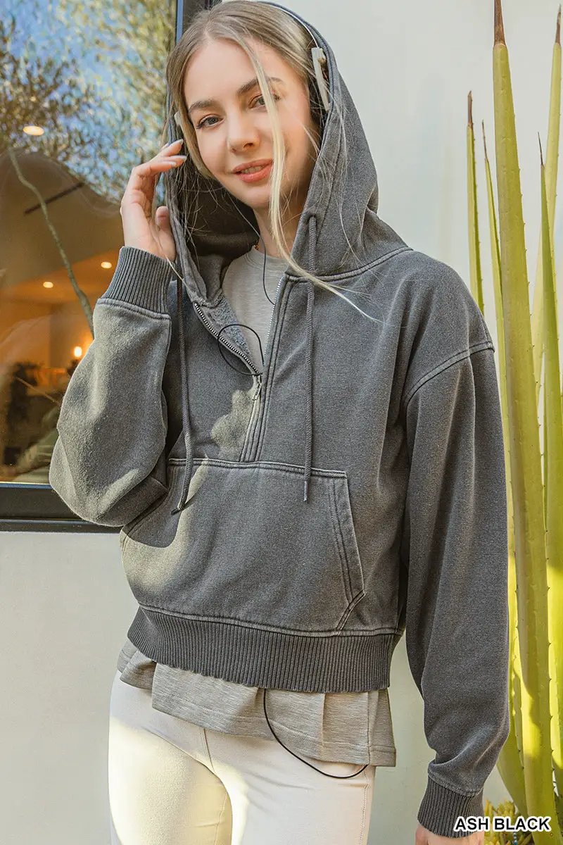 Zenana The Zenana Fleece Half Zip Kangaroo Pocket Hoodie - Hoodies